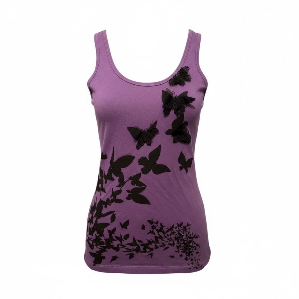 Love Moschino Purple Tank Top with Black Butterfly Design